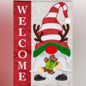 Festive Gnome Welcome Flag - Red and Green 28”x44”